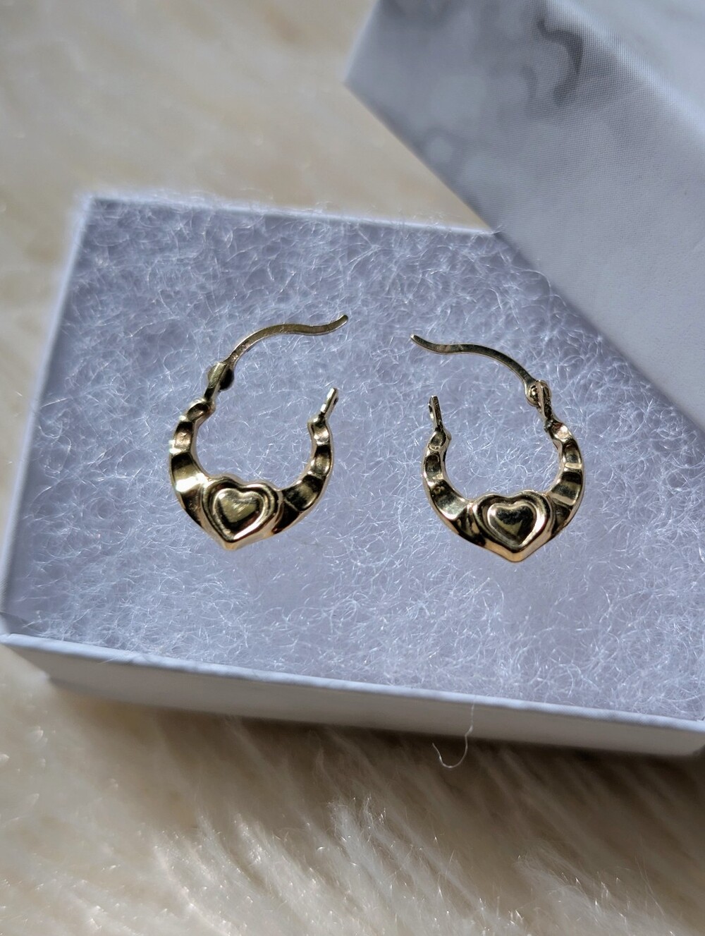 Real 10K Gold Heart Hoop Earrings